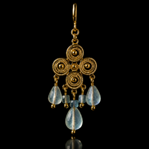 Earrings with aquamarine gemstones.